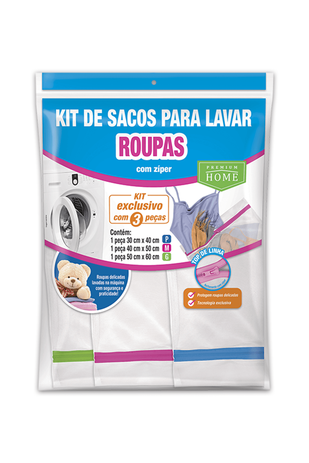 Kit de Saco p/ Lavar Roupas - 3 peças