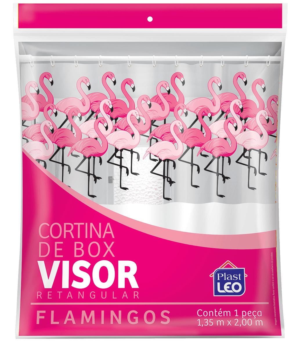 Cortina de Box vinil com visor estampado -Flamingos