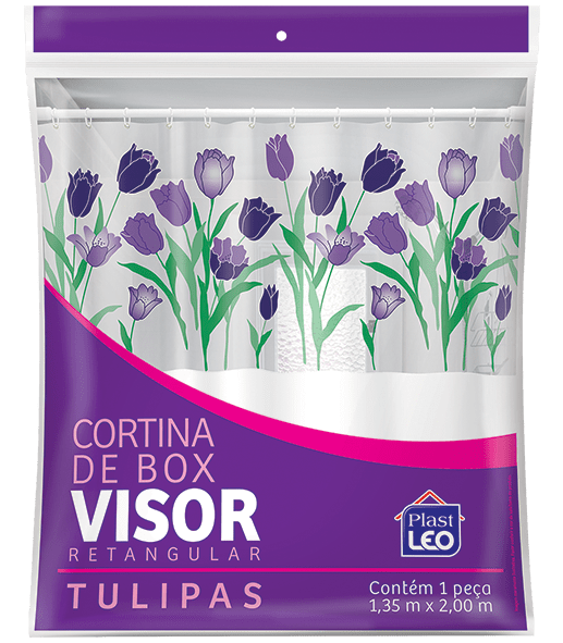 Cortina de Box vinil com visor estampado -Tulipas